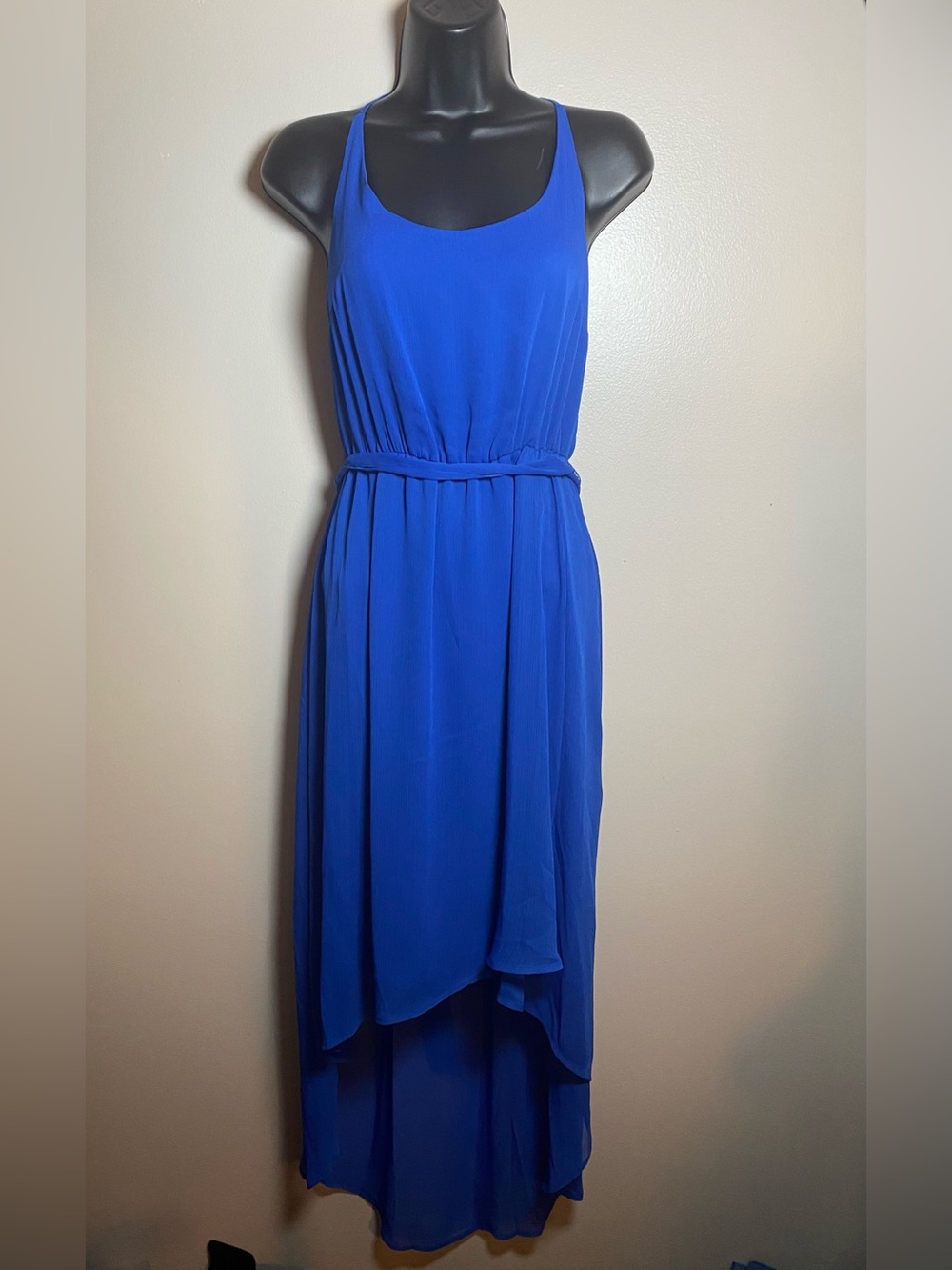 Leyden Nordstrom Rack Cobalt Blue Sleeveless Belted Maxi Dress Small Hi-Lo NEW